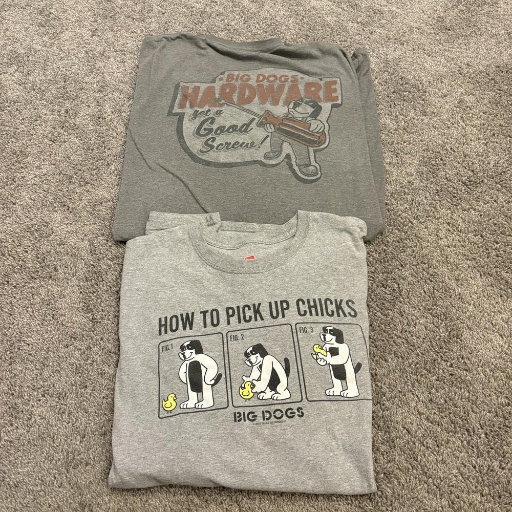 Big Dogs Lot Of 2 Shirt Bundle Funny Mens Size 5XL Picking Up Chicks & Hardware